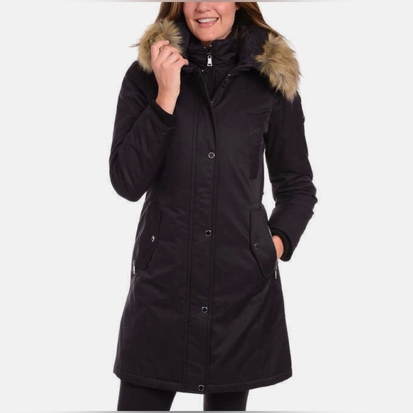 1 Madison Jackets & Blazers - 1 Madison Expedition Faux Fur Hooded Parka Coat Black L NWT F51